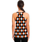 Orange Black And White Harlequin Print Women's Racerback Tank Top