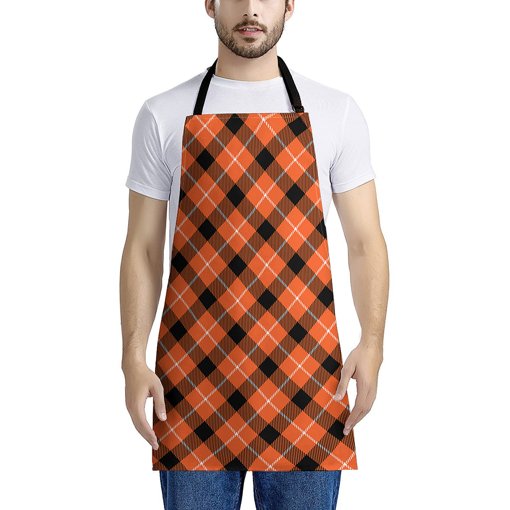 Orange Black And White Plaid Print Apron