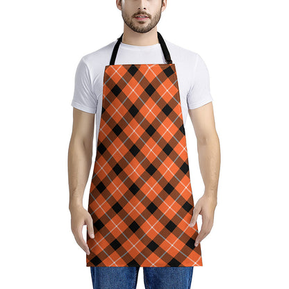 Orange Black And White Plaid Print Apron
