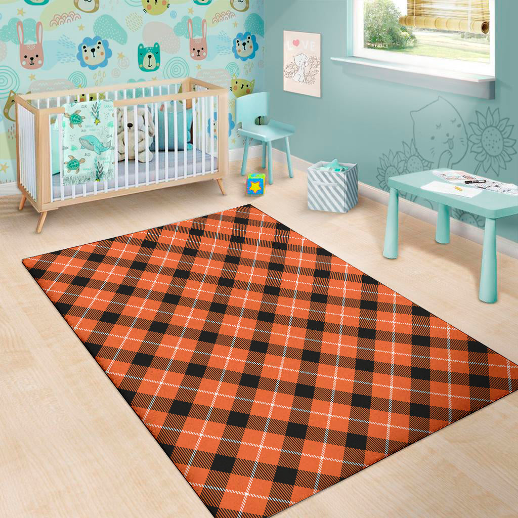 Orange Black And White Plaid Print Area Rug