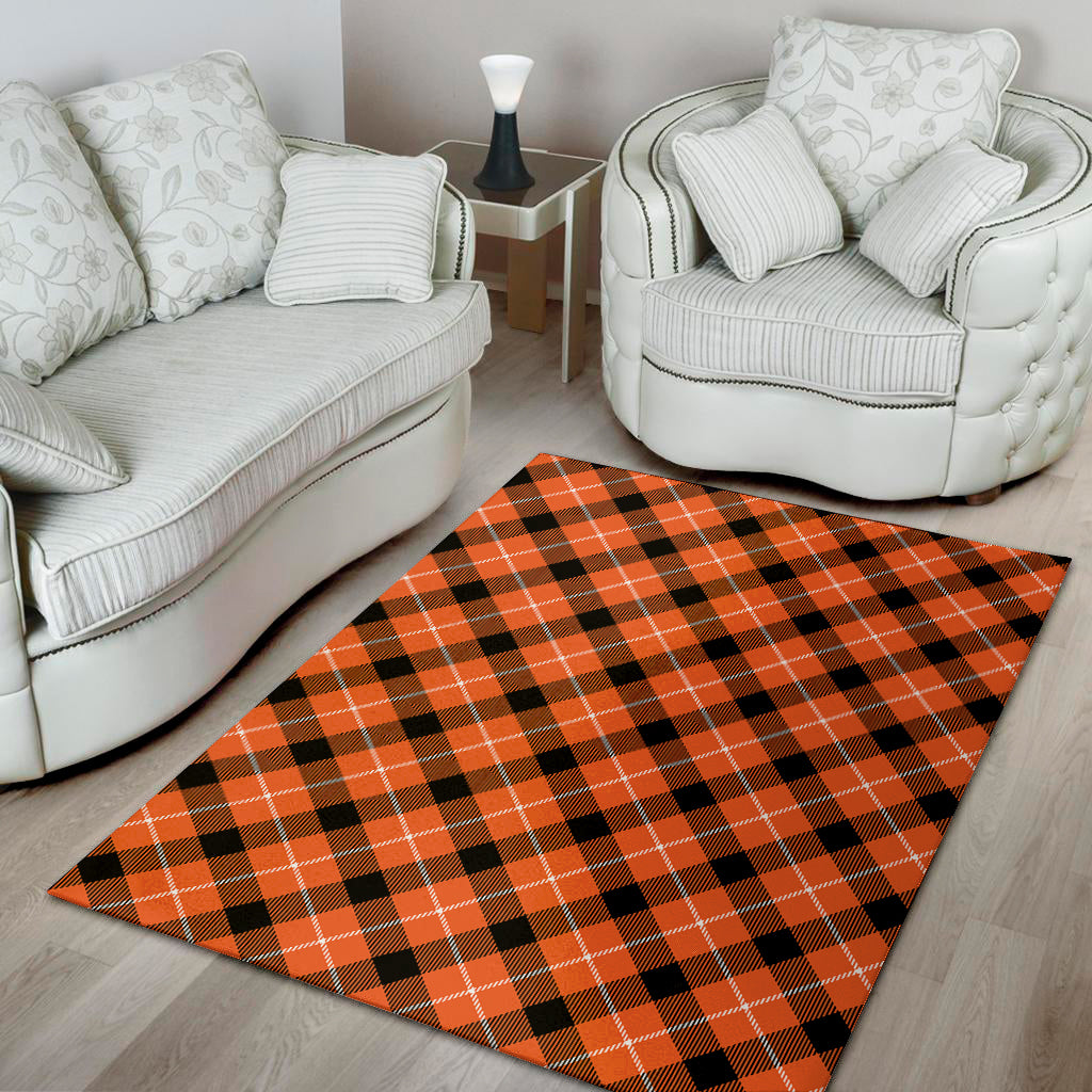 Orange Black And White Plaid Print Area Rug