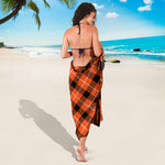 Orange Black And White Plaid Print Beach Sarong Wrap