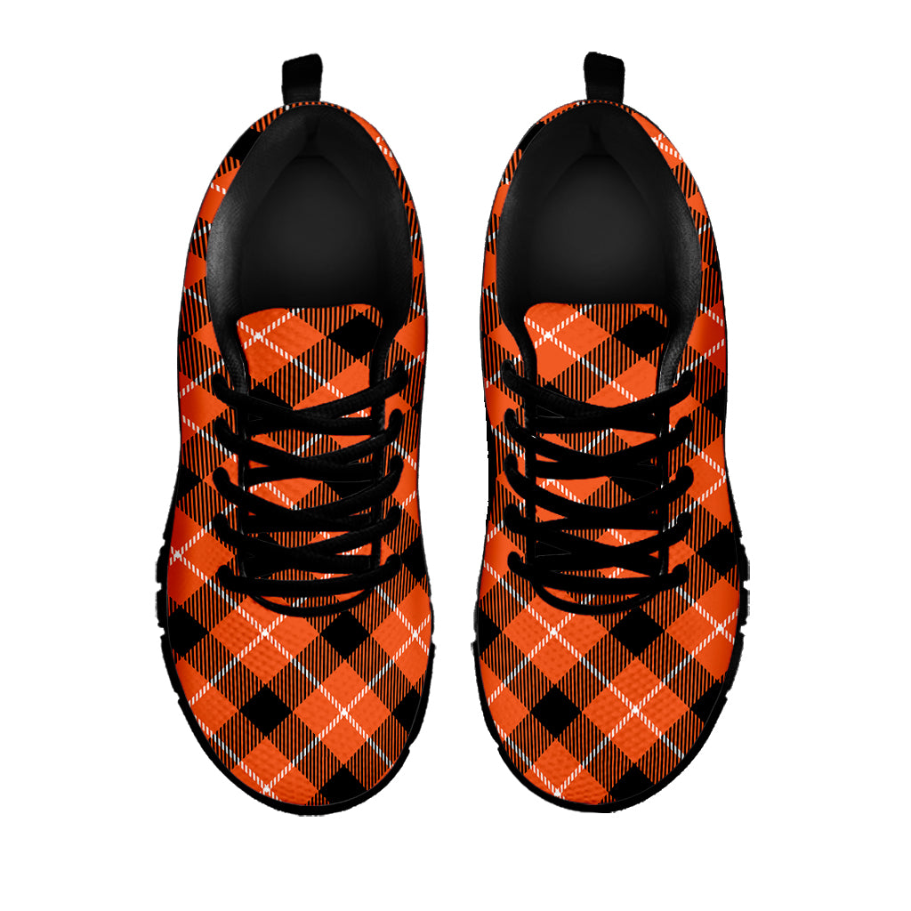 Orange Black And White Plaid Print Black Sneakers