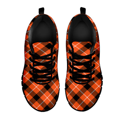 Orange Black And White Plaid Print Black Sneakers