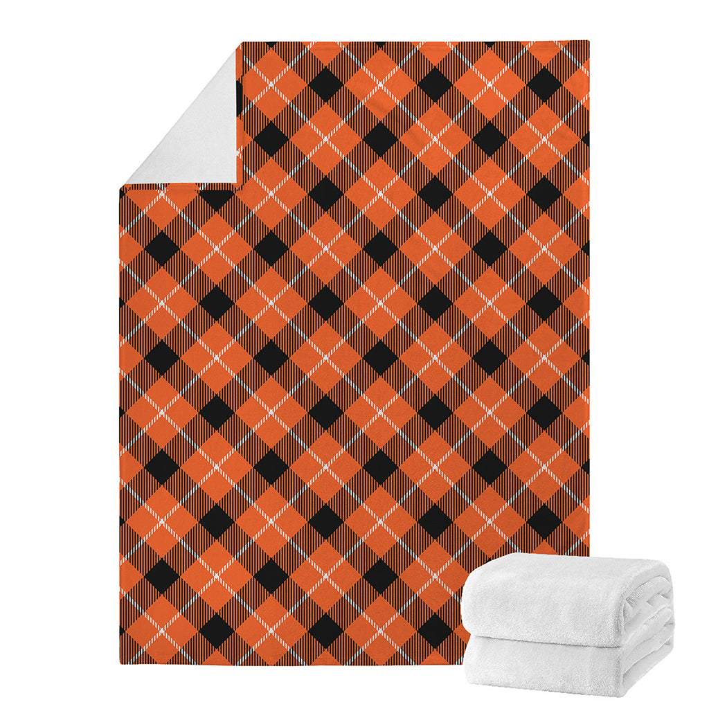 Orange Black And White Plaid Print Blanket