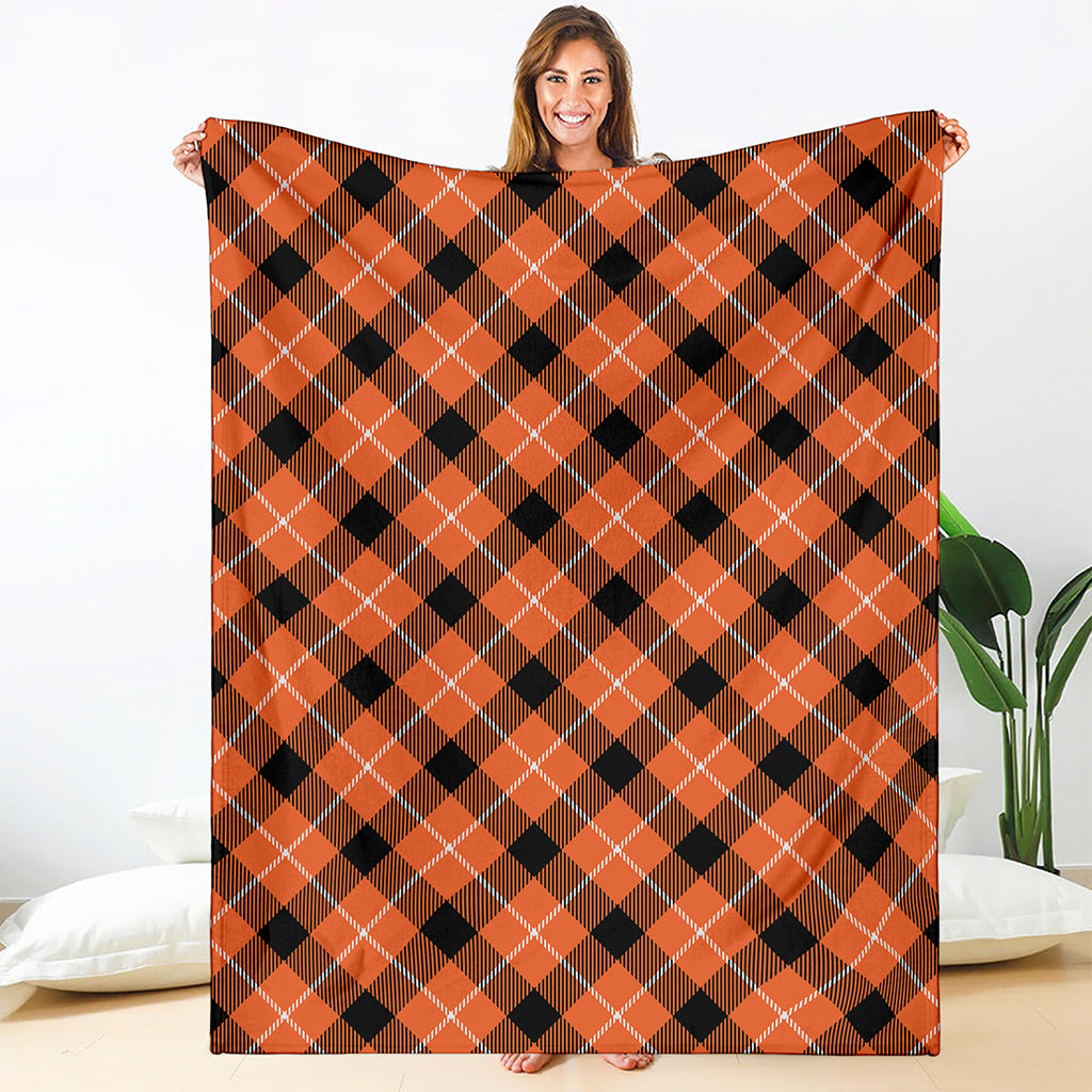 Orange Black And White Plaid Print Blanket