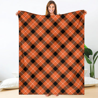 Orange Black And White Plaid Print Blanket