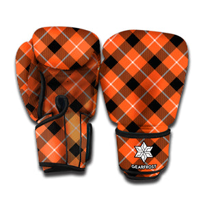 Orange Black And White Plaid Print Boxing Gloves