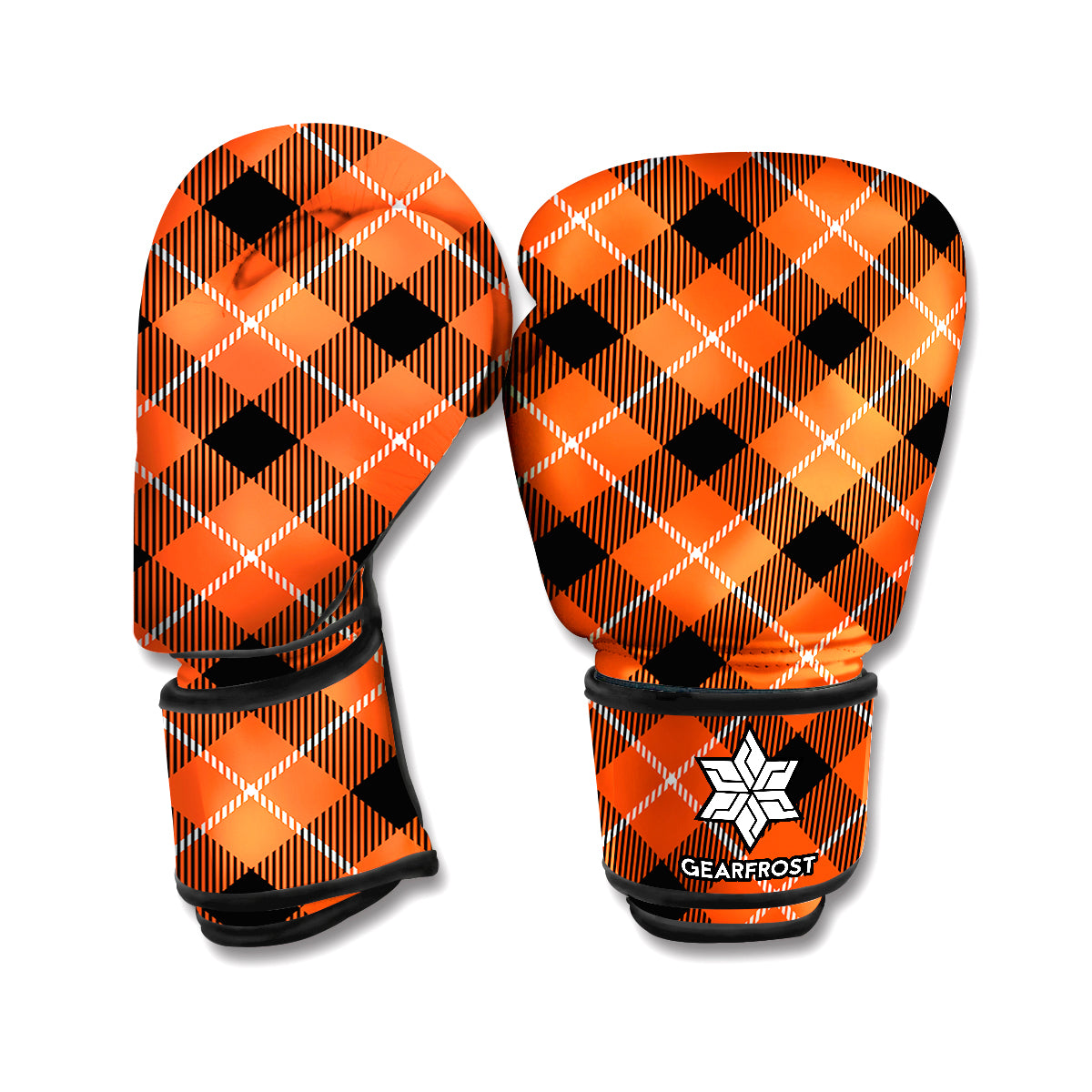 Orange Black And White Plaid Print Boxing Gloves