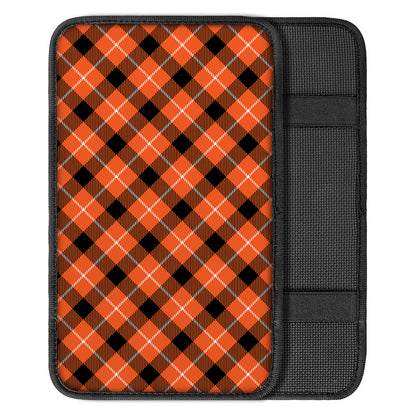 Orange Black And White Plaid Print Car Center Console Cover