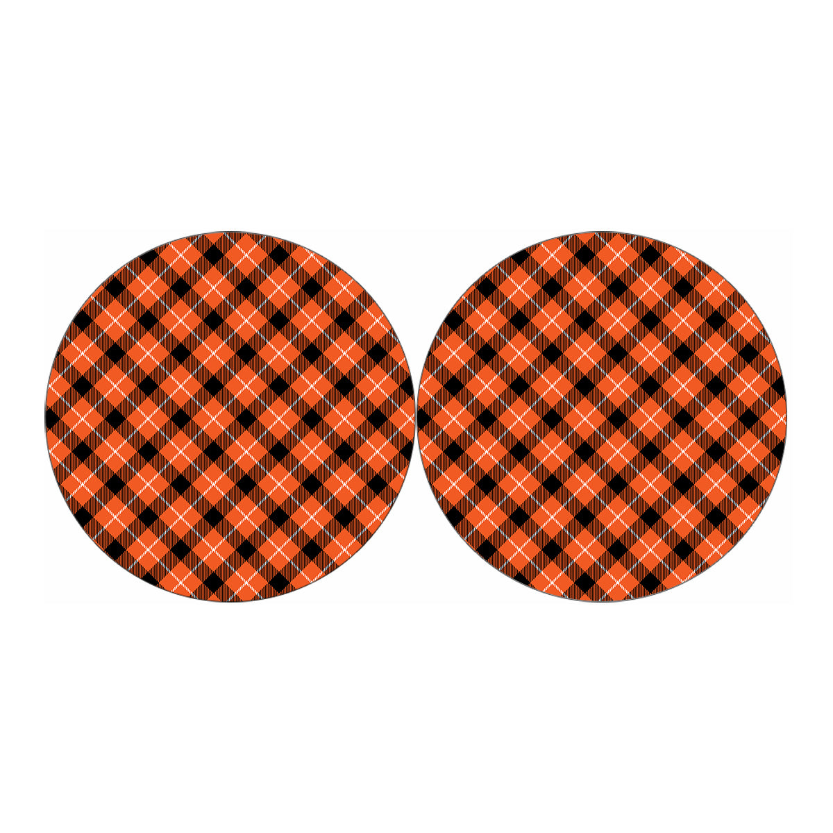 Orange Black And White Plaid Print Car Coasters