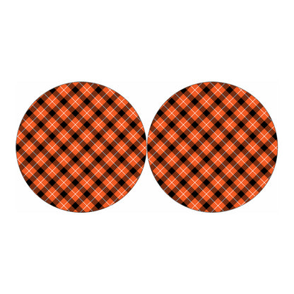 Orange Black And White Plaid Print Car Coasters
