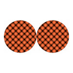 Orange Black And White Plaid Print Car Coasters