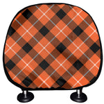 Orange Black And White Plaid Print Car Headrest Covers