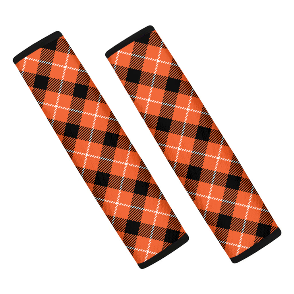 Orange Black And White Plaid Print Car Seat Belt Covers