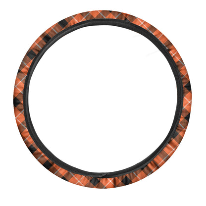 Orange Black And White Plaid Print Car Steering Wheel Cover
