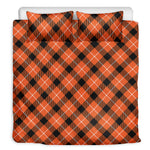 Orange Black And White Plaid Print Duvet Cover Bedding Set