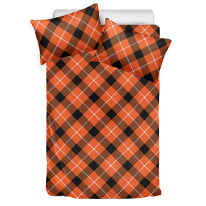 Orange Black And White Plaid Print Duvet Cover Bedding Set