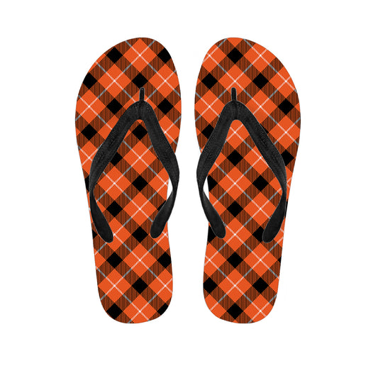 Orange Black And White Plaid Print Flip Flops