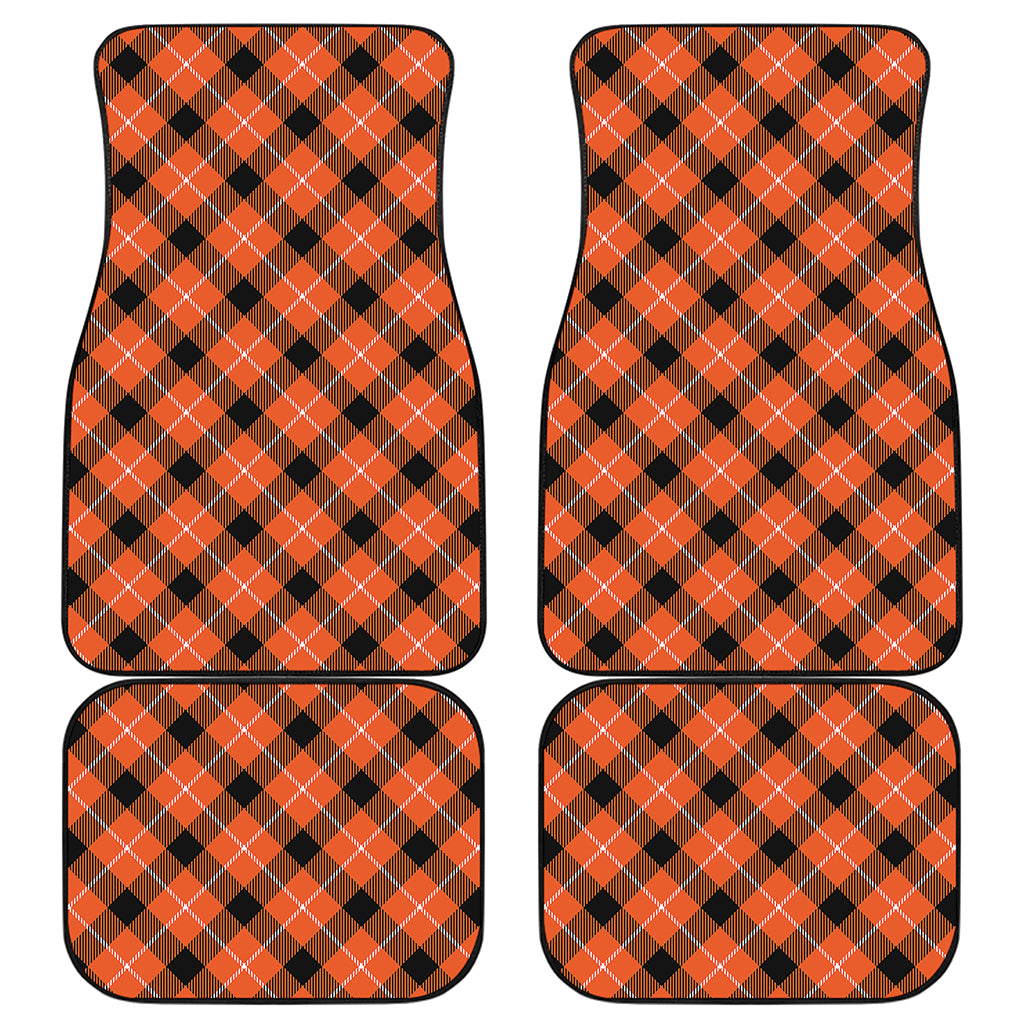 Orange Black And White Plaid Print Front and Back Car Floor Mats