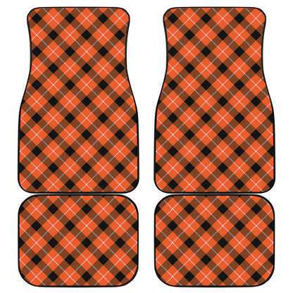 Orange Black And White Plaid Print Front and Back Car Floor Mats