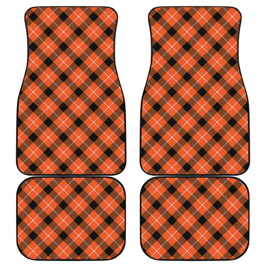 Orange Black And White Plaid Print Front and Back Car Floor Mats