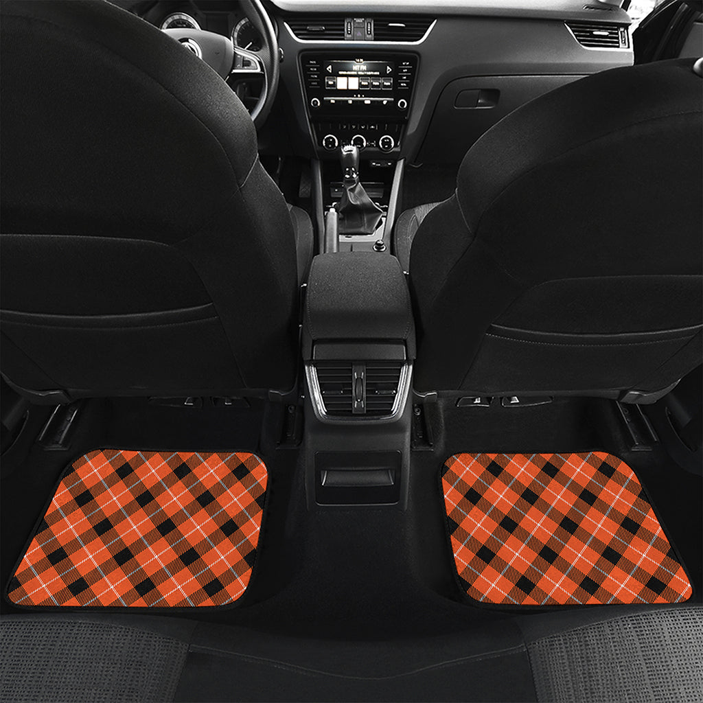 Orange Black And White Plaid Print Front and Back Car Floor Mats
