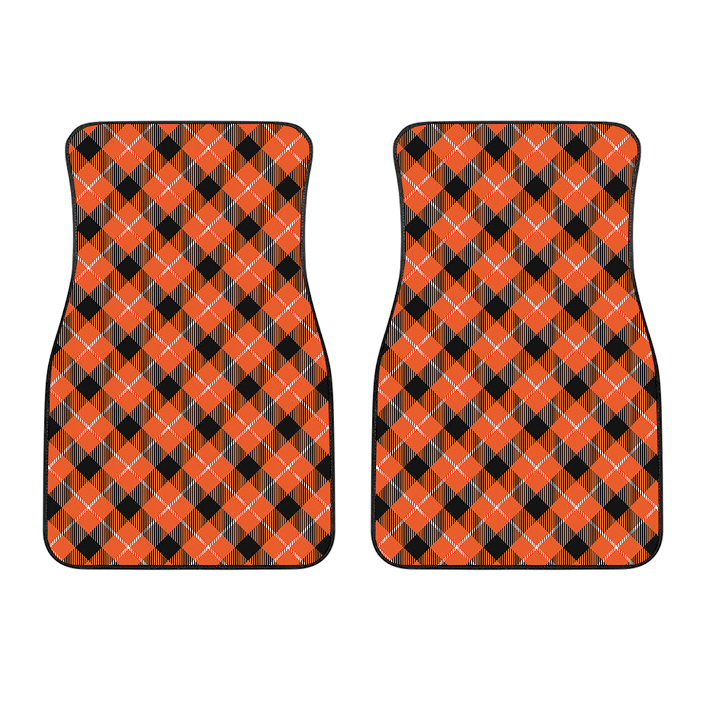 Orange Black And White Plaid Print Front Car Floor Mats