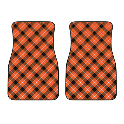 Orange Black And White Plaid Print Front Car Floor Mats