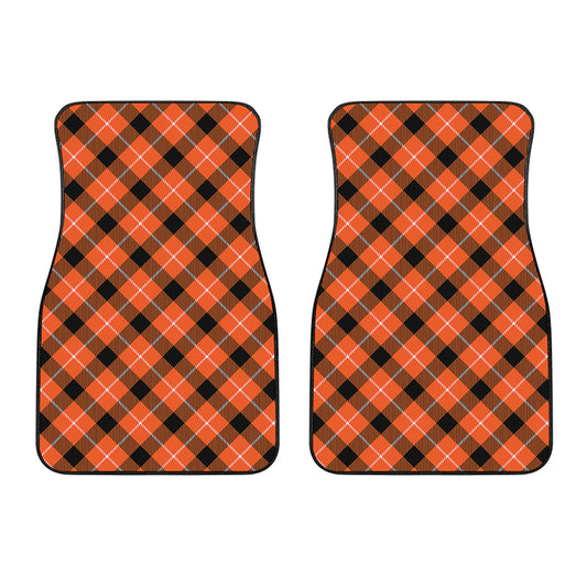 Orange Black And White Plaid Print Front Car Floor Mats