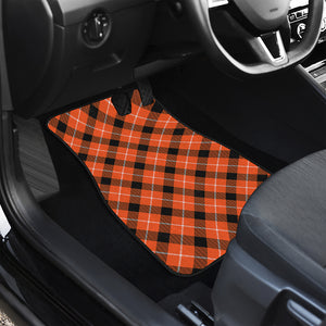 Orange Black And White Plaid Print Front Car Floor Mats
