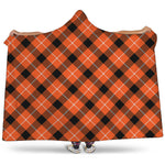 Orange Black And White Plaid Print Hooded Blanket