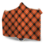 Orange Black And White Plaid Print Hooded Blanket