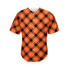 Orange Black And White Plaid Print Men's Baseball Jersey