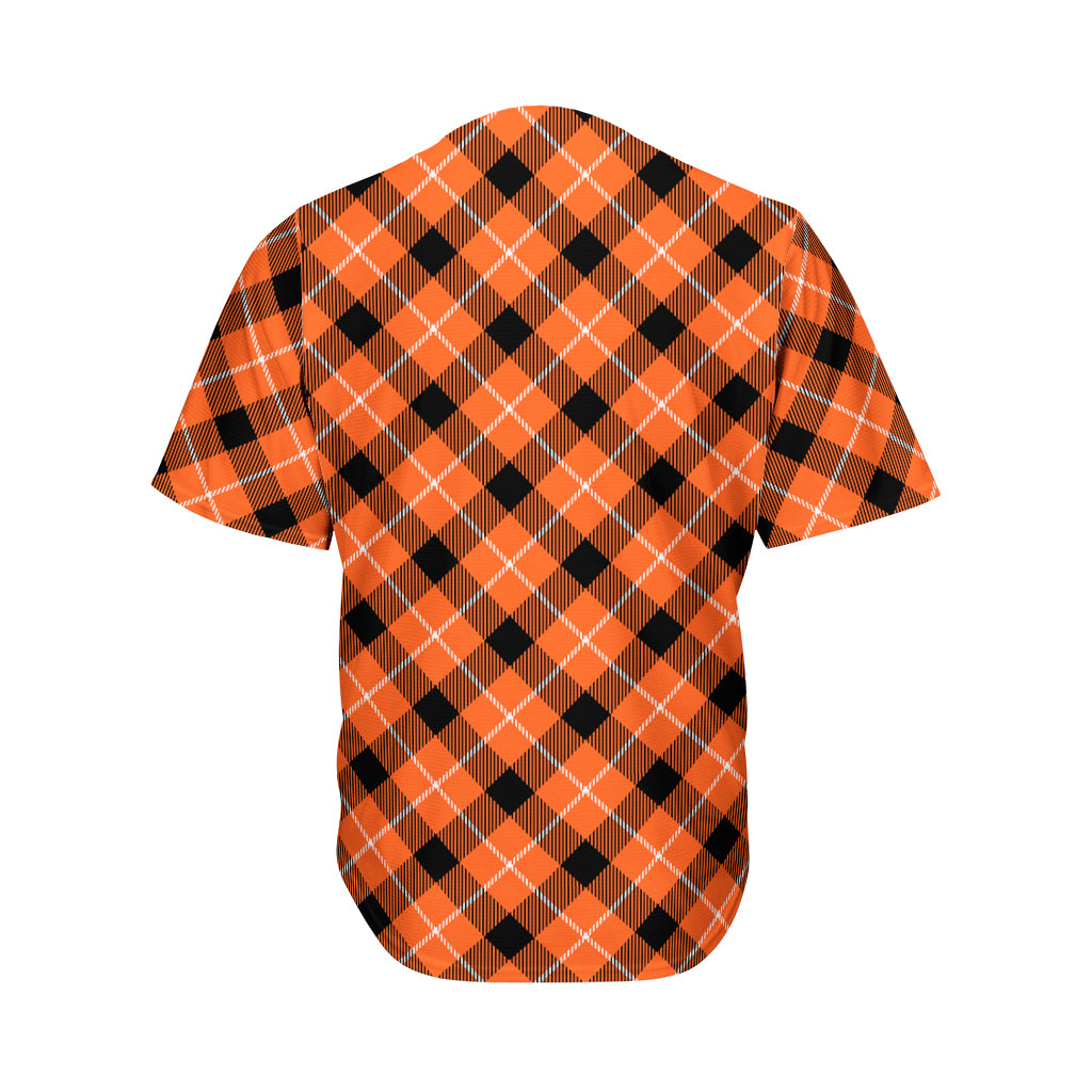 Orange Black And White Plaid Print Men's Baseball Jersey