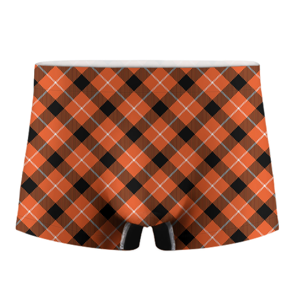 Orange Black And White Plaid Print Men's Boxer Briefs