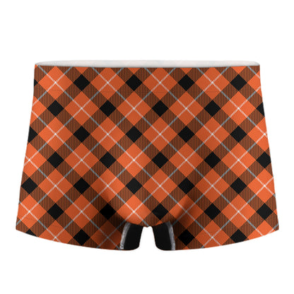 Orange Black And White Plaid Print Men's Boxer Briefs