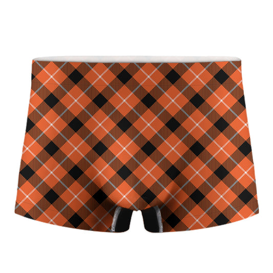 Orange Black And White Plaid Print Men's Boxer Briefs
