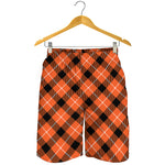 Orange Black And White Plaid Print Men's Shorts