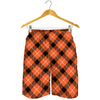 Orange Black And White Plaid Print Men's Shorts