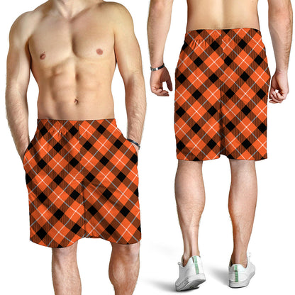 Orange Black And White Plaid Print Men's Shorts