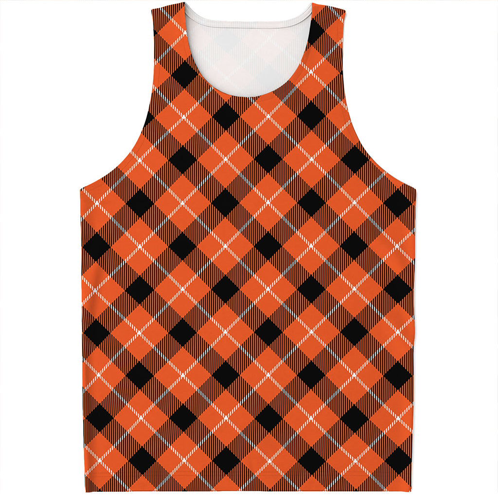 Orange Black And White Plaid Print Men's Tank Top