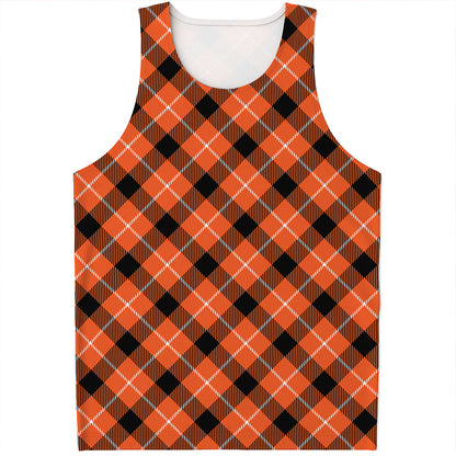Orange Black And White Plaid Print Men's Tank Top