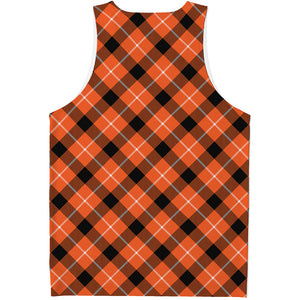 Orange Black And White Plaid Print Men's Tank Top