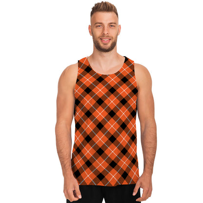 Orange Black And White Plaid Print Men's Tank Top
