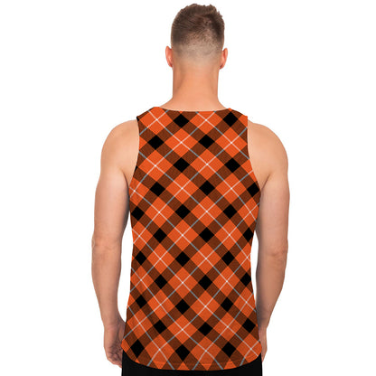 Orange Black And White Plaid Print Men's Tank Top