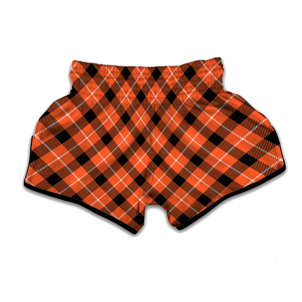 Orange Black And White Plaid Print Muay Thai Boxing Shorts