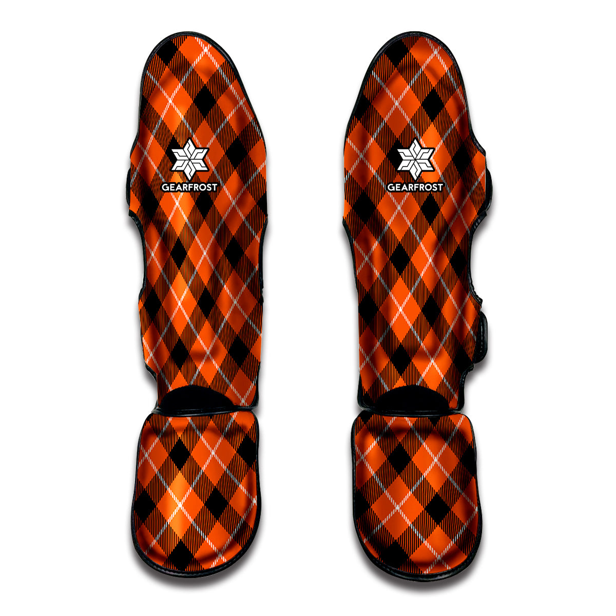 Orange Black And White Plaid Print Muay Thai Shin Guard