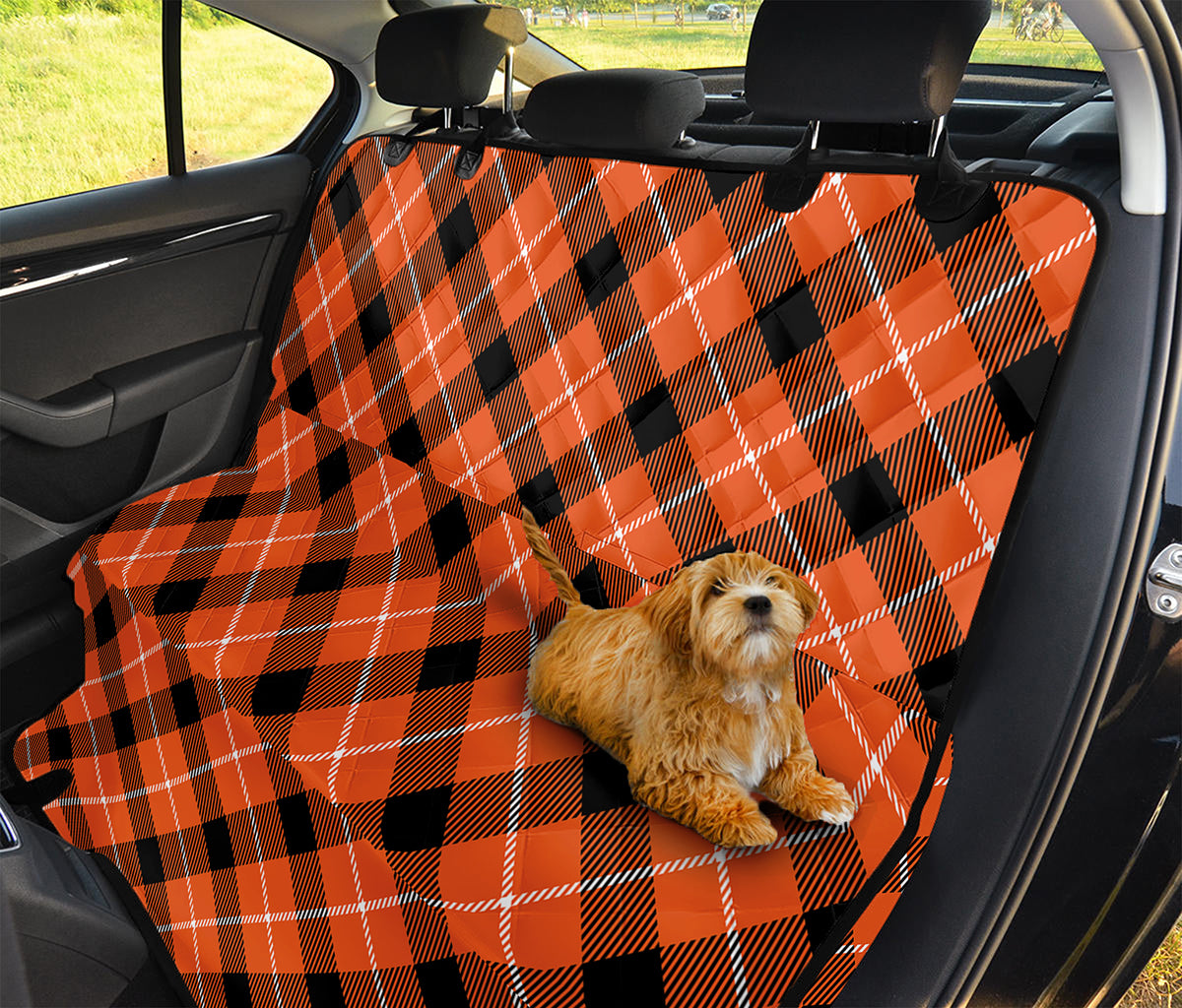 Orange Black And White Plaid Print Pet Car Back Seat Cover