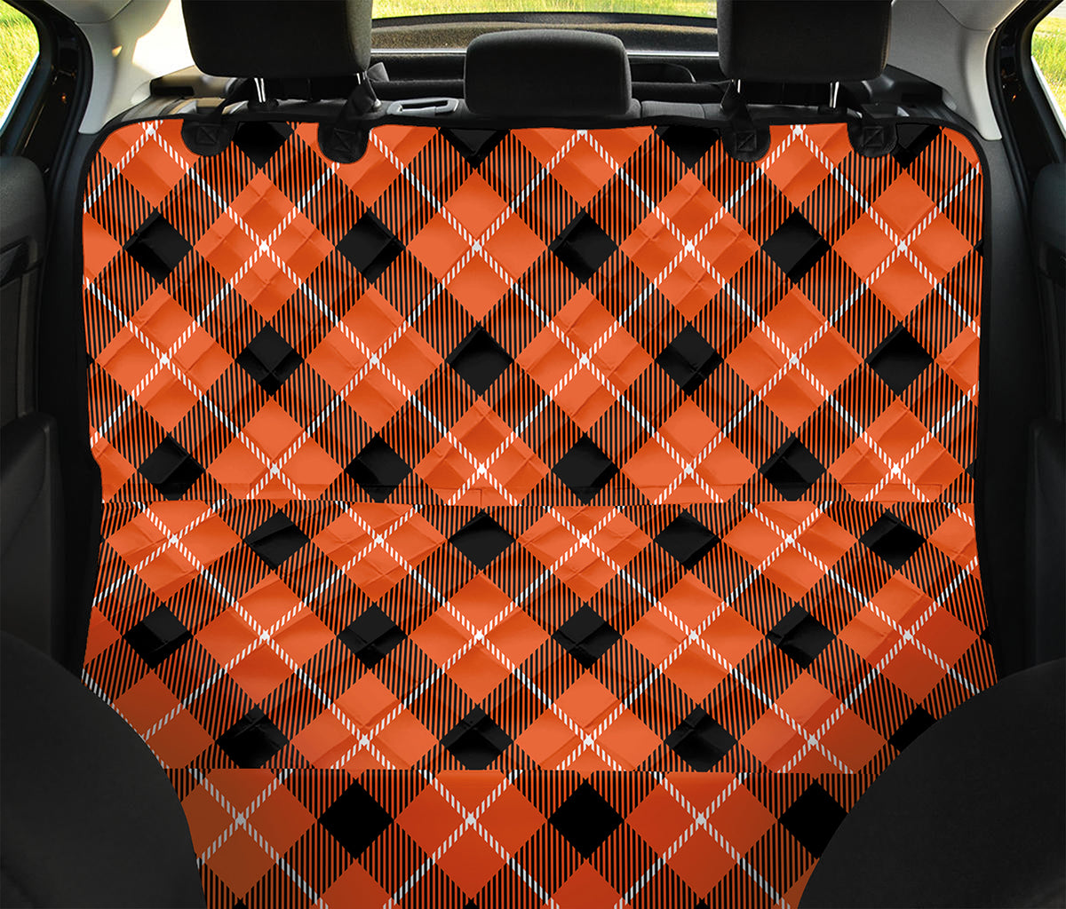 Orange Black And White Plaid Print Pet Car Back Seat Cover
